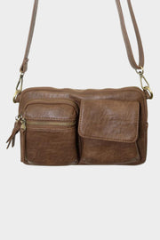 Joy Susan Kendra Cargo Pocket Crossbody Bag (Vegan Leather){Black/Saddle}