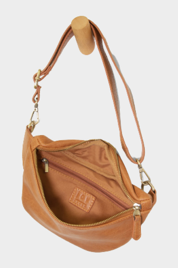 Joy Susan Shiloh Sling/Belt Bag (Vegan Leather){Black/Cognac}