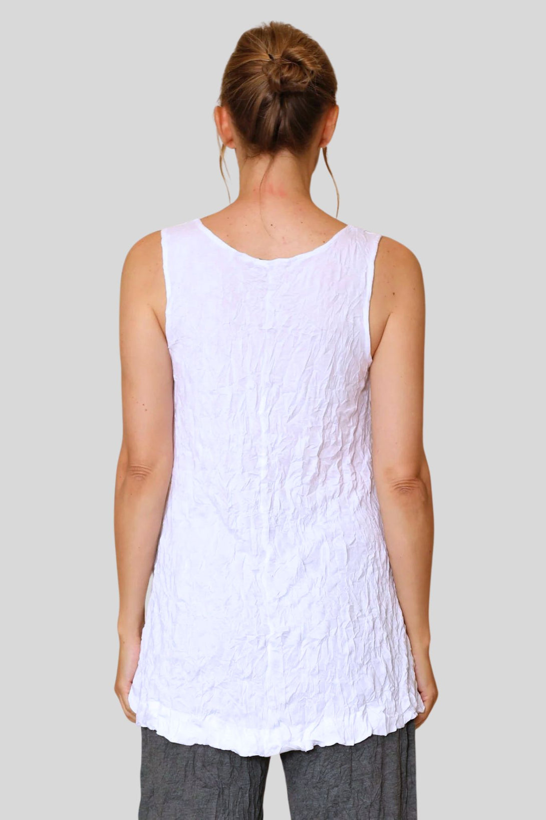 Liz Satin V Neck Tank - Zinc