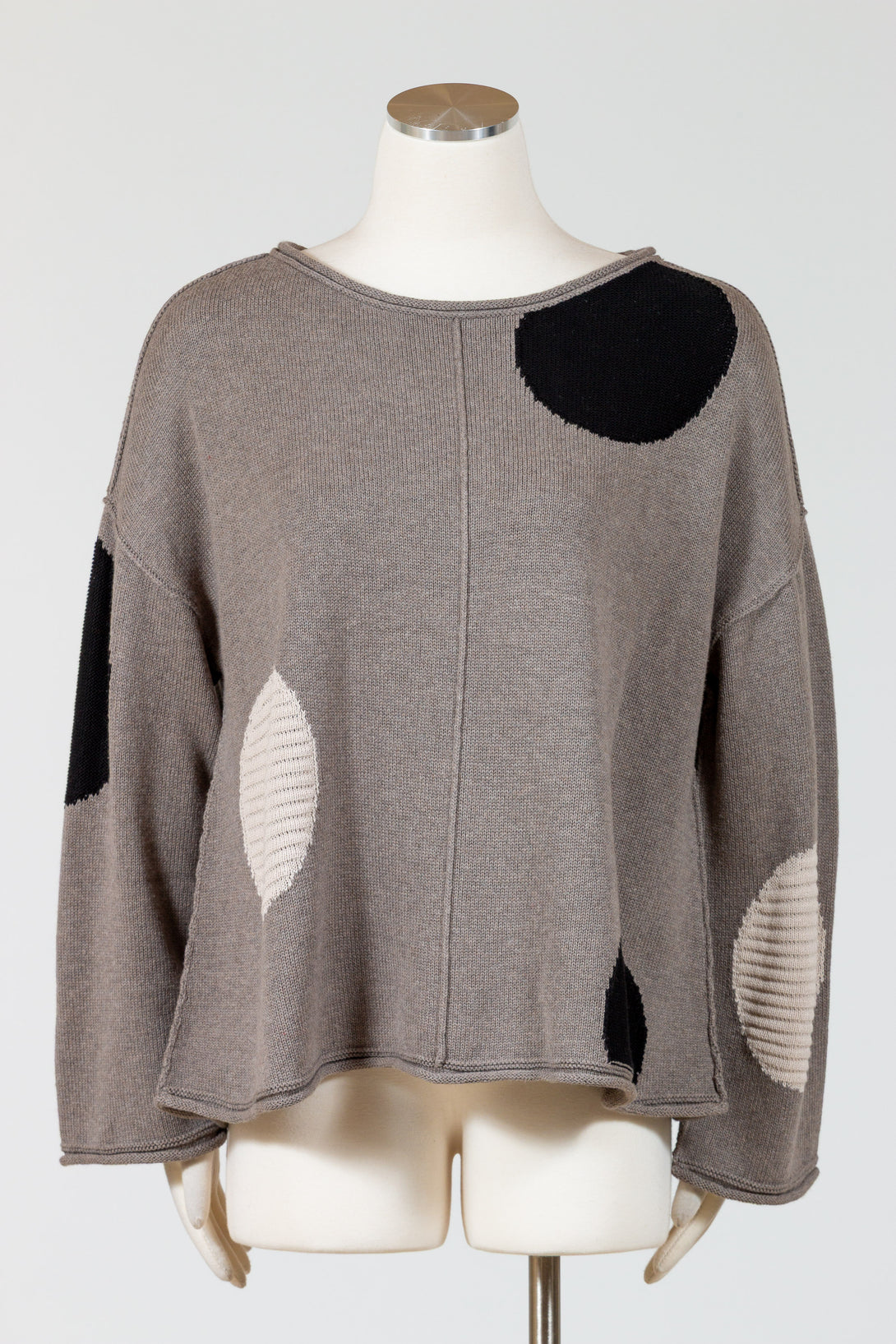 Olivia by Habitat Circle Pullover in  Taupe with cream & black dots—playful, timeless everyday style