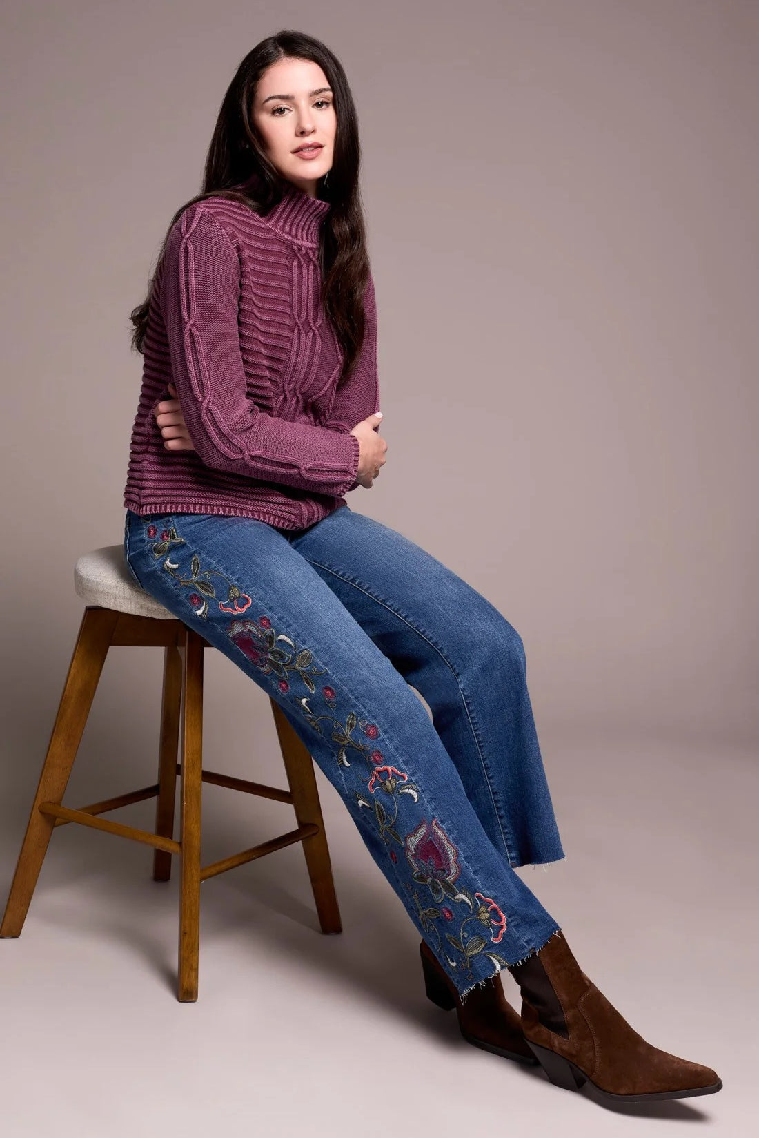 Tribal Brooke High Rise Embroidered Wide Leg Jeans | Lissatheshop