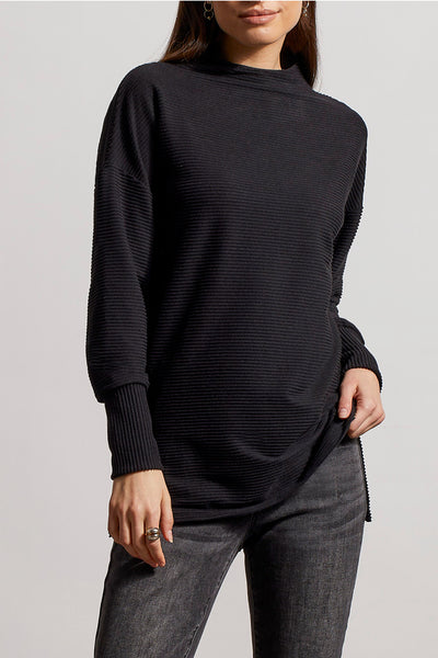 Tribal Funnel Neck Tunic (Ribbed Knit) {Black}