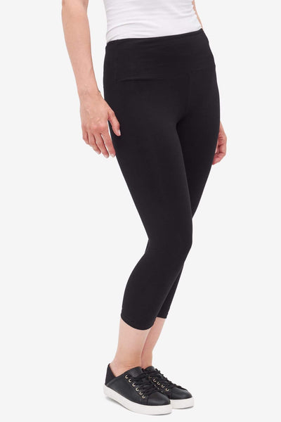 Tribal's Flatten it Legging, Capri Length is a super comfortable jersey legging with Tribal's Flatten It® panel in black for sale at Lissa the Shop.