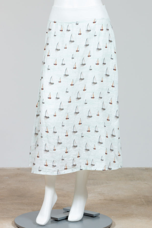 Cut Loose Midi A-line Skirt (Linen) {White}