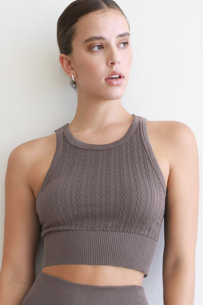 NIKIBIKI Cable Knit High Neck Crop Top, Ribbed (Pewter)