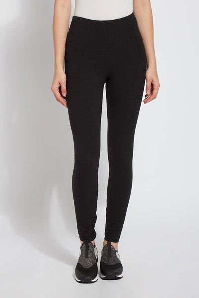 LYSSÉ's Flattering Cotton Legging  is a full length high waist stretch cotton legging with a concealed inner waistband made in a polyester blend that lends to a very slimming fit that hugs the body.